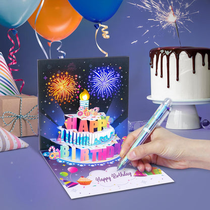 Blowable Birthday Cards 3D Pop Up Fireworks Cake Light and Music Happy Birthday Card Gifts