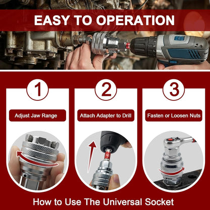 Adjustable Universal Socket Wrench for 3/8" Drive Ratchet Tool
