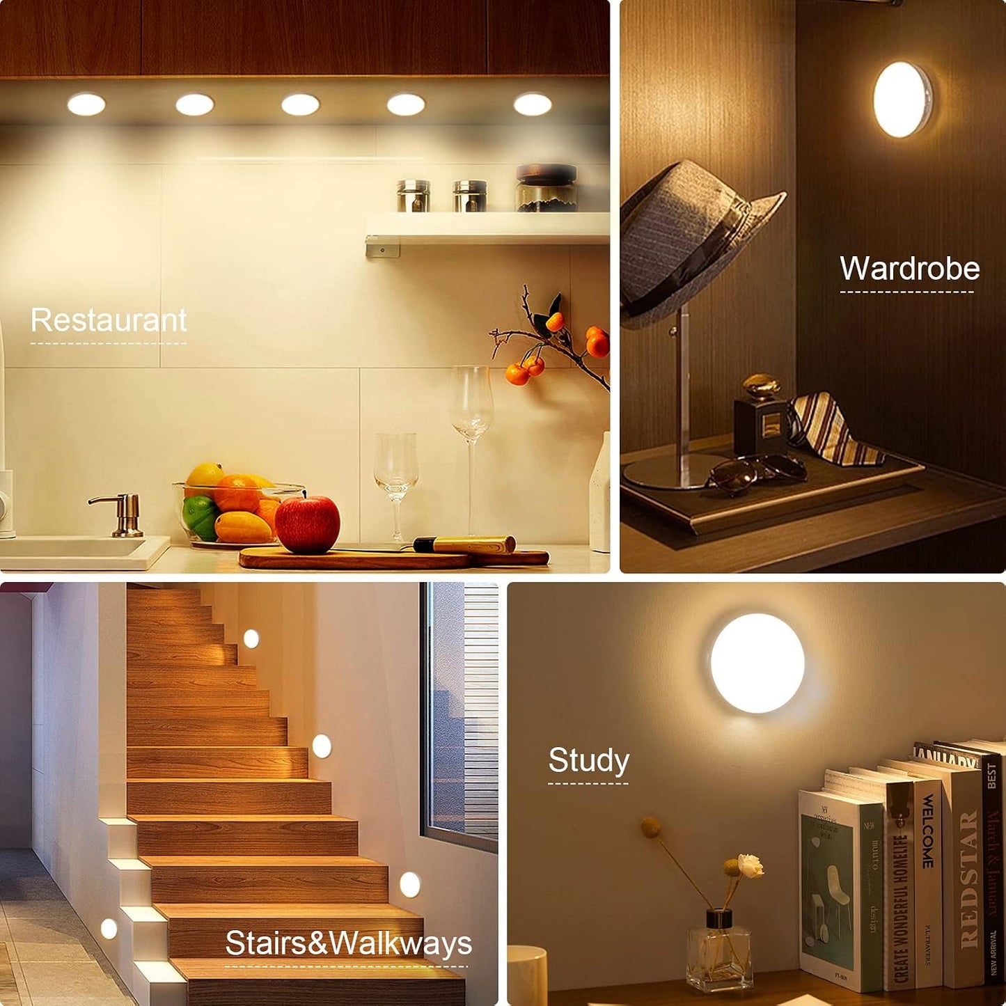 8 LEDs Rechargeable Night Light with USB Cable & Magnetic Patch
