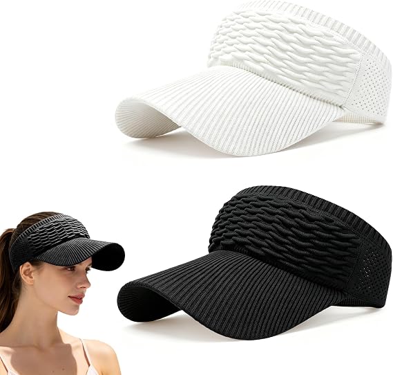 2-Pack Women’s Open-Top Breathable UV-Protection High-Ponytail Sun Visor Hats