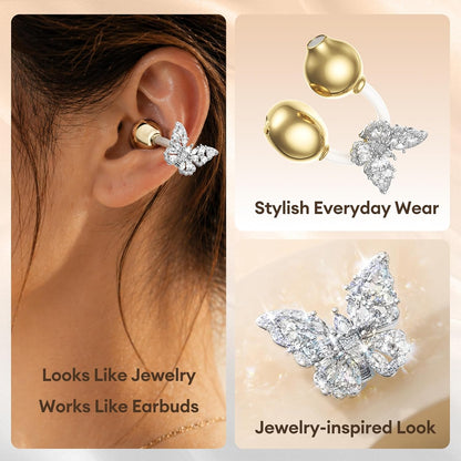 Clip On Earbuds with Detachable Diamond Butterfly Earrings