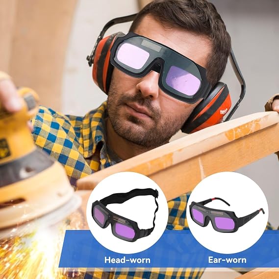 Solar Powered Auto Darkening Safety Goggles with an Elastic Band