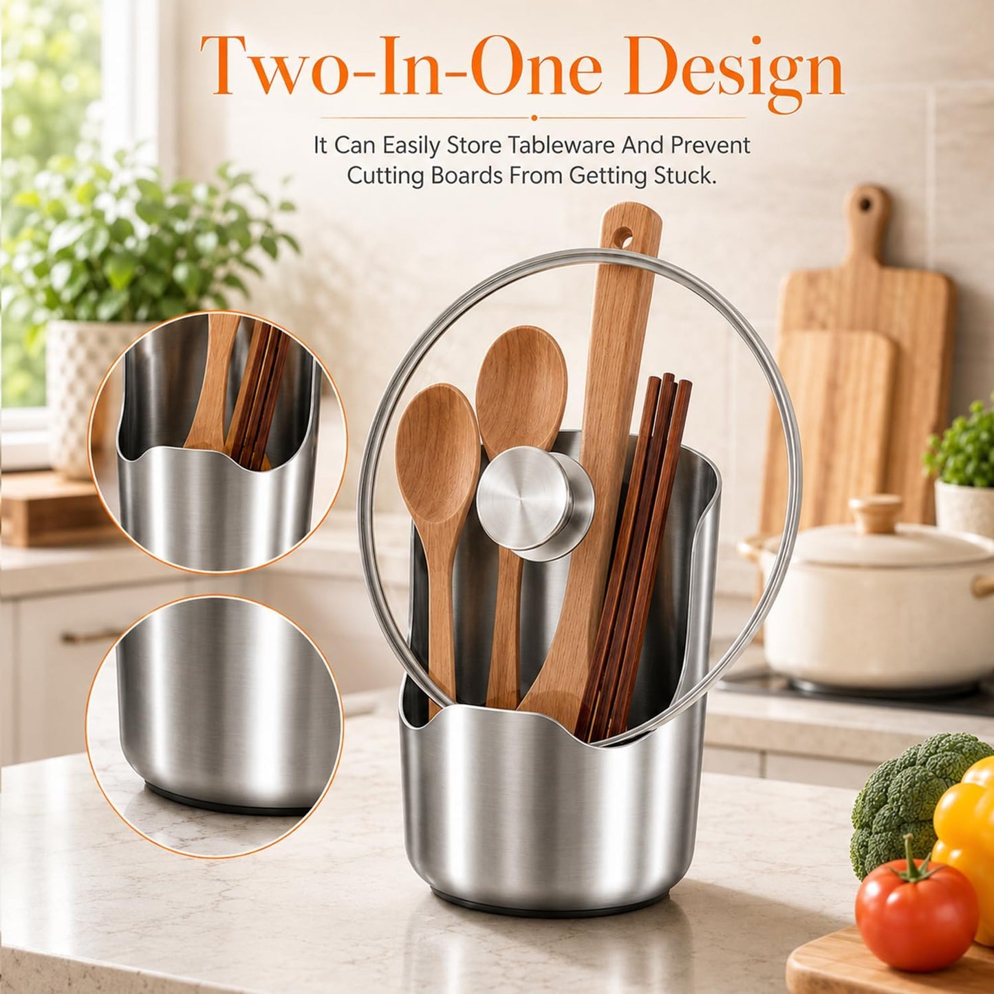 Multi-Functional Stainless Steel Kitchen Utensil Holder