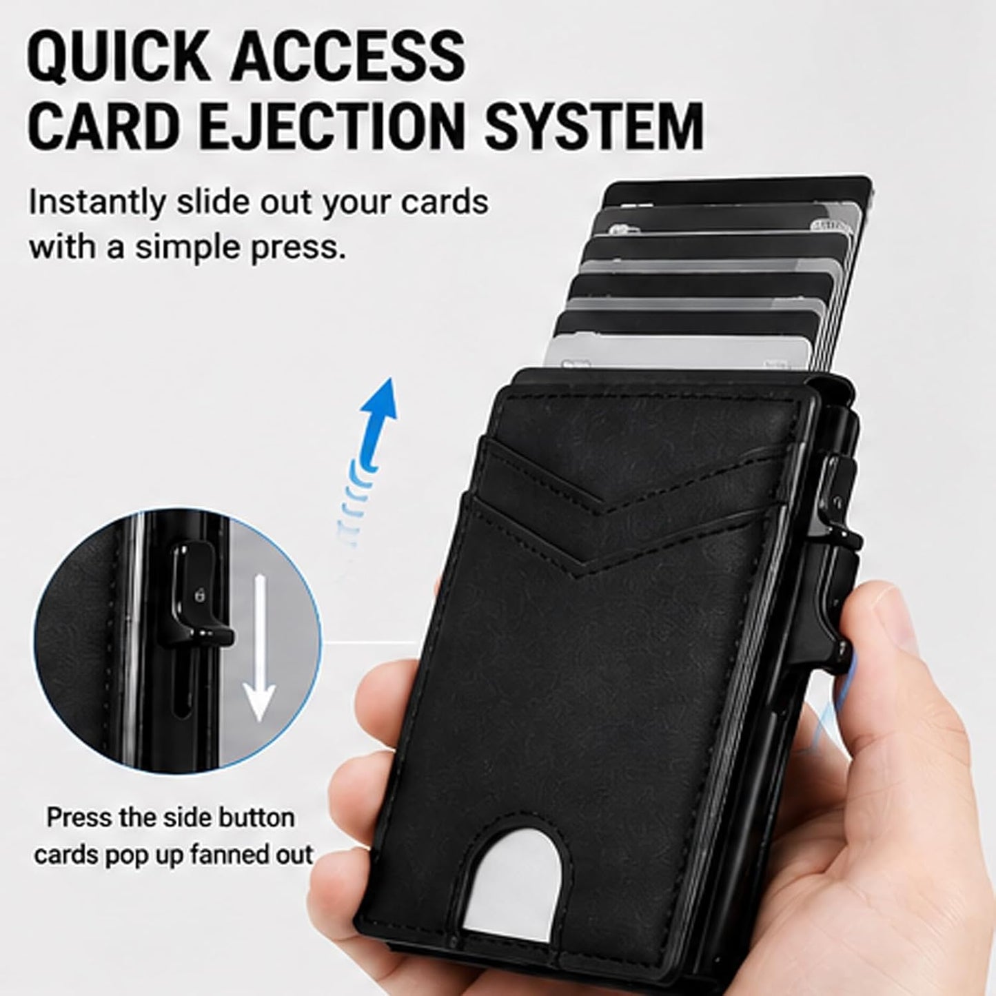 Slim Minimalist RFID Leather Wallet Pop Up Card Holder for Cash Coins & Credit Cards