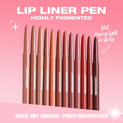 12 Colors Sculpting Matte Velvet Lip Liner Set, Smooth Creamy Texture,Waterproof And High Pigmented