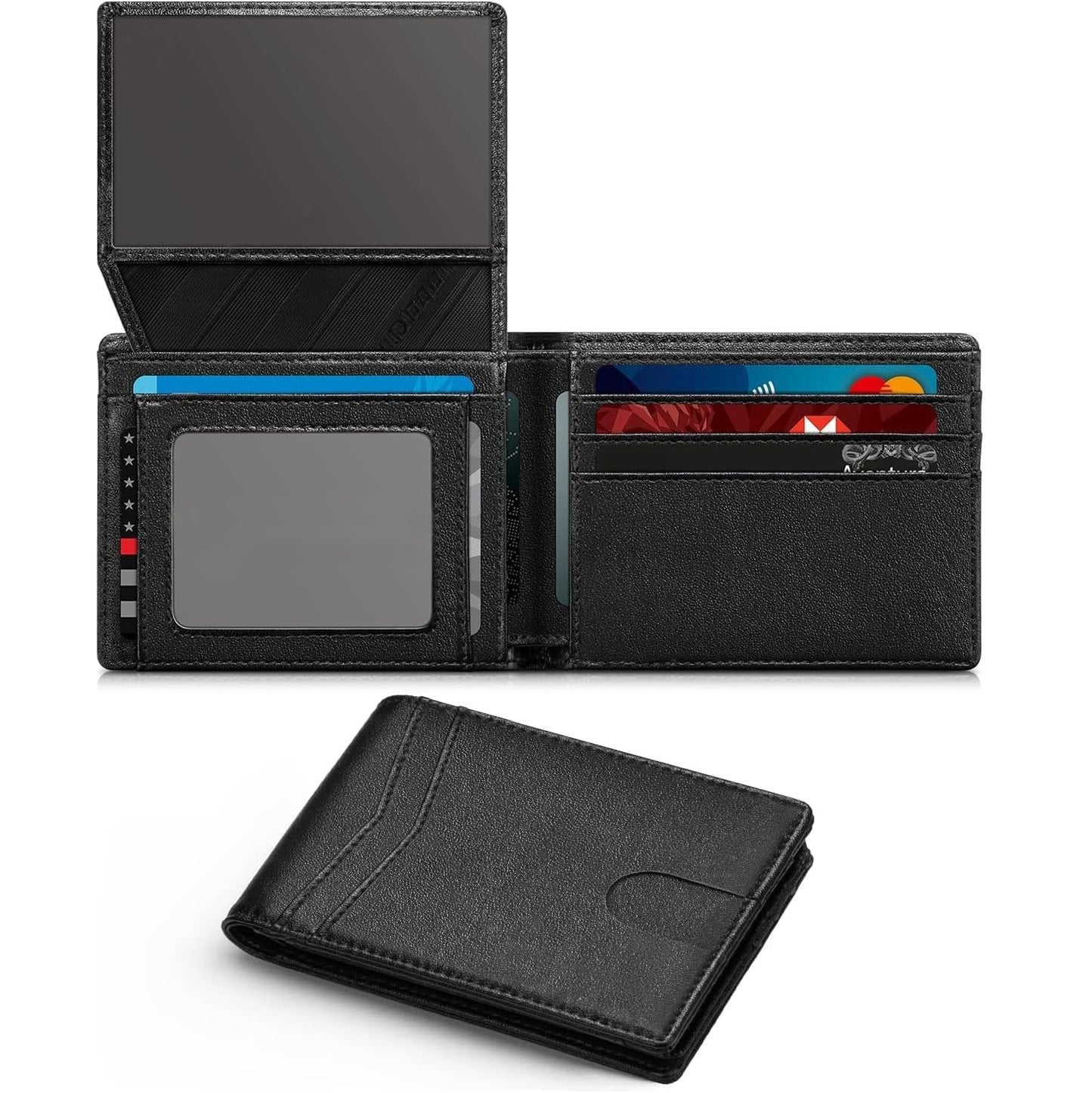 Genuine Leather Card Holder - Anti-magnetic Bi-fold Loose-leaf Wallet with a High-End Feel and Large Capacity