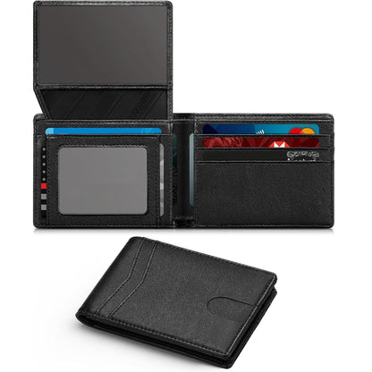 Genuine Leather Card Holder - Anti-magnetic Bi-fold Loose-leaf Wallet with a High-End Feel and Large Capacity