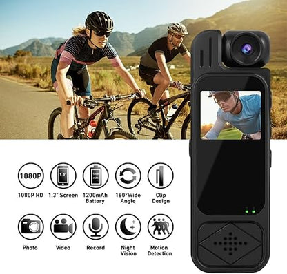 HD 4K 10 Hrs Portable Video Recorder with 180° Rotatable Lens Wearable Camcorder