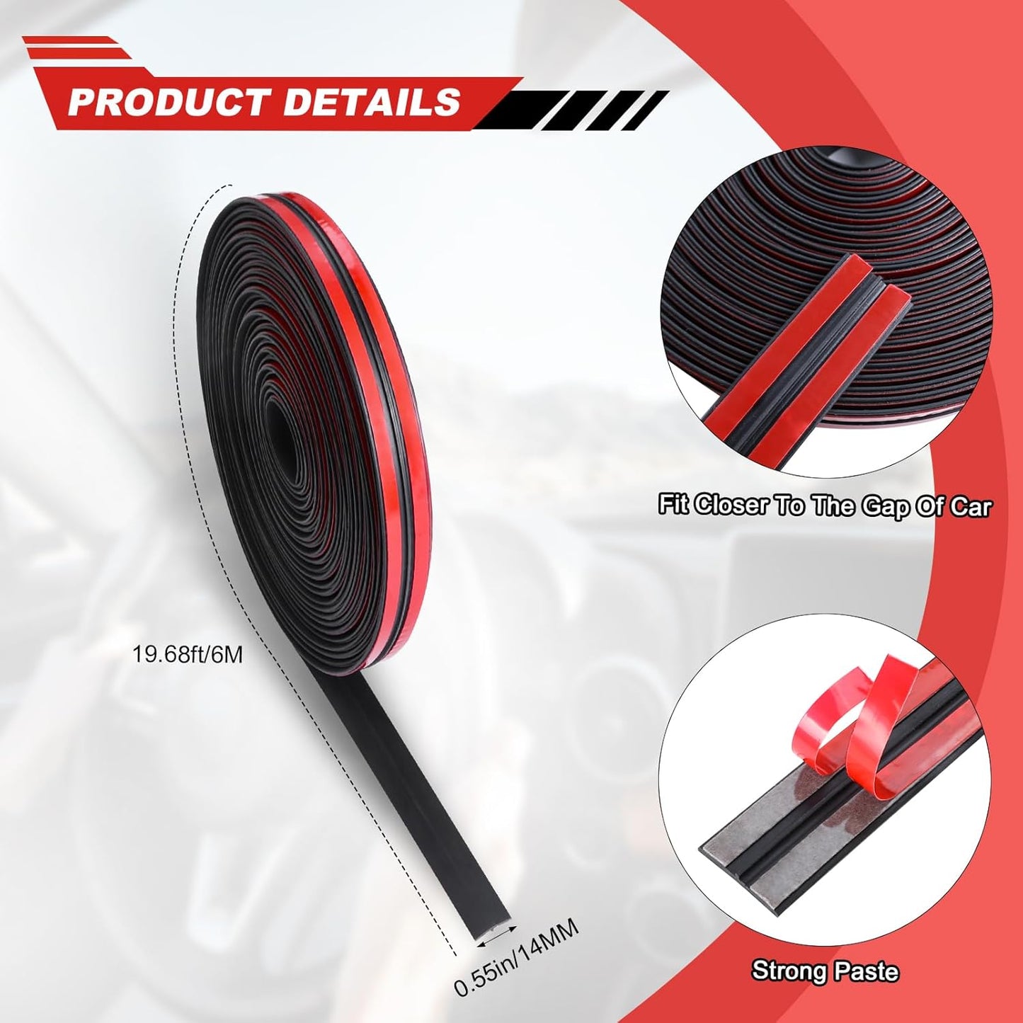 14mmx19.68Ft T-Shape Cuttable Windshield Rubber Seal Strip