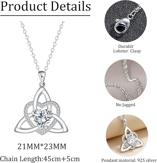 Celtic Knot Heart Necklace for Women Hypoallergenic Irish Celtic Jewelry