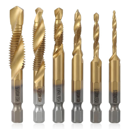 6 Pcs Titanium Carbon Steel Combination Drill Tap Set