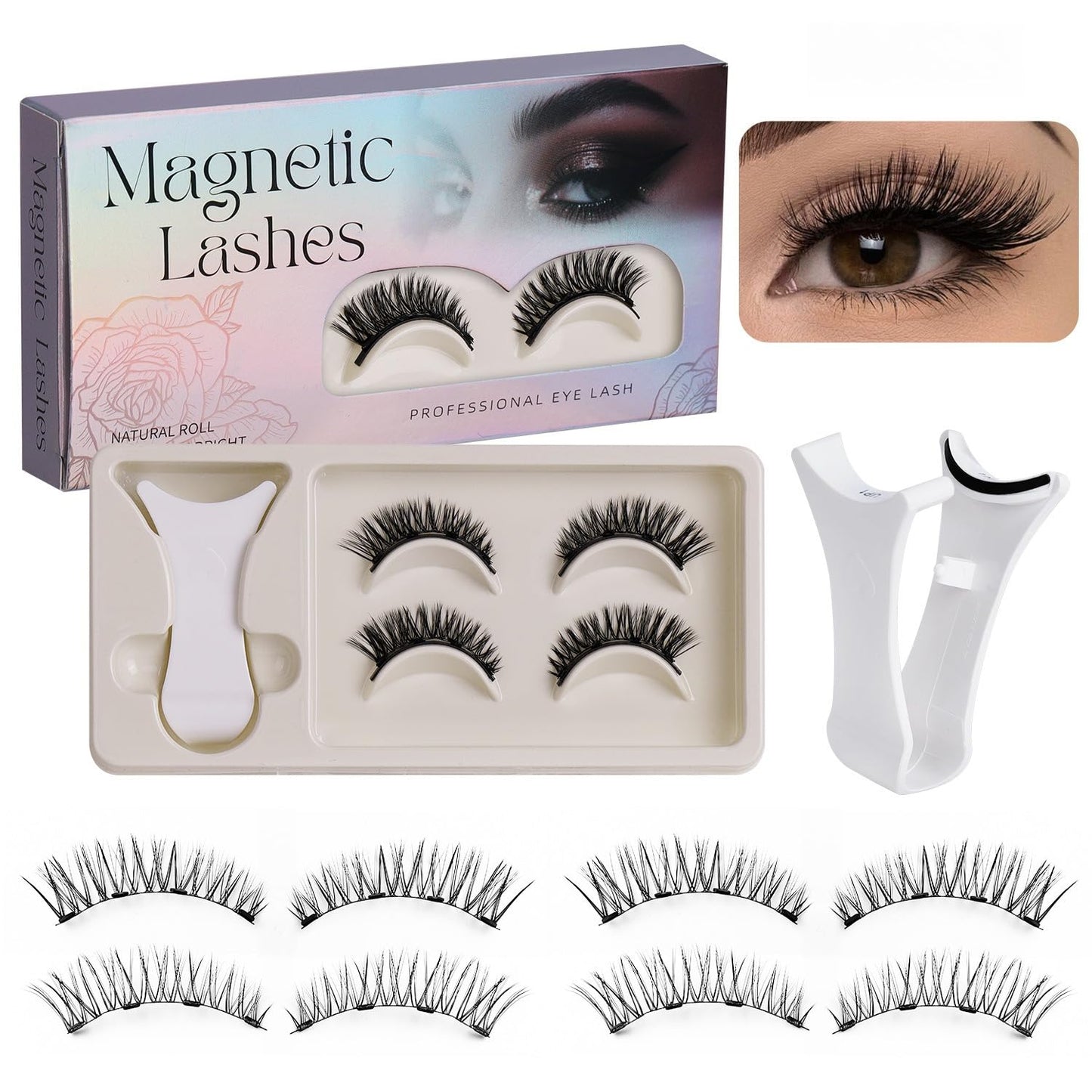 2 Pairs Reusable Magnetic Eyelashes Lashes with Curler