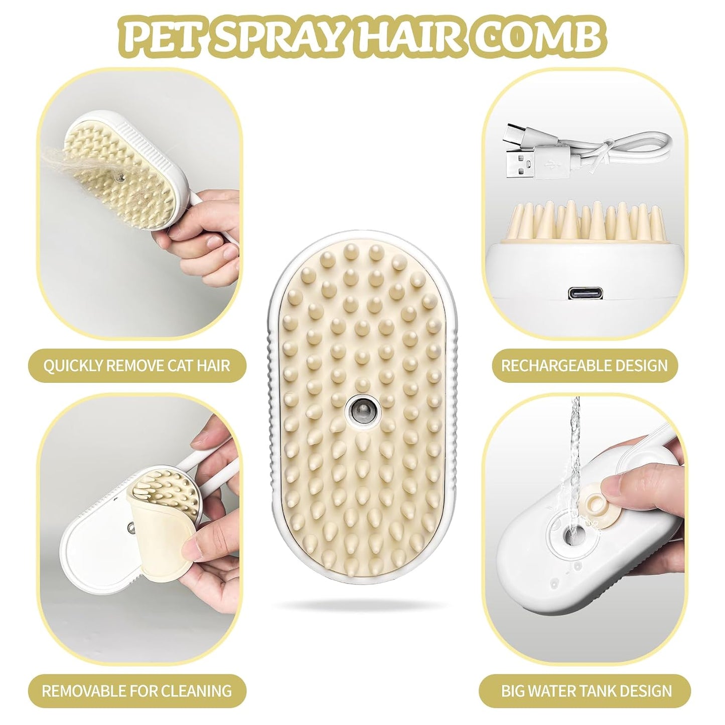 Anti-Static Spray Pet Grooming Brush with Warm Mist Massage
