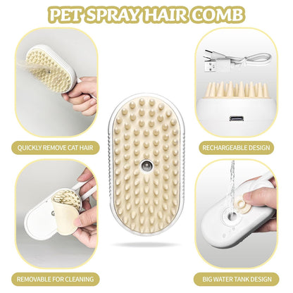 Anti-Static Spray Pet Grooming Brush with Warm Mist Massage