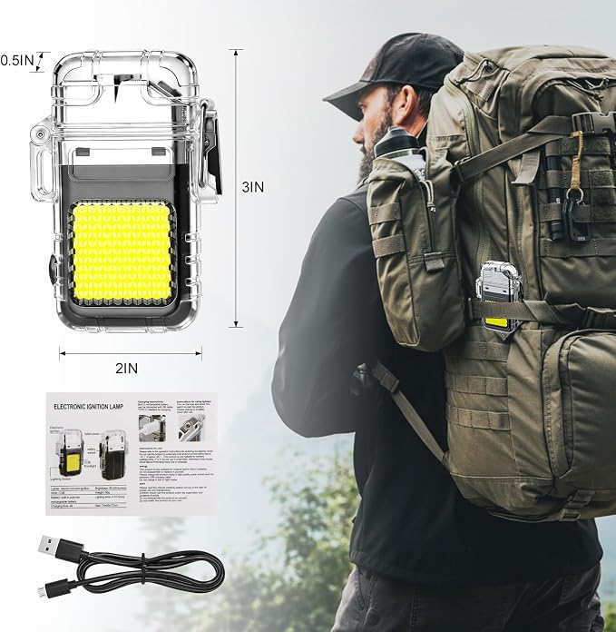 Electric USB Rechargeable Waterproof Lighter with Flashlight