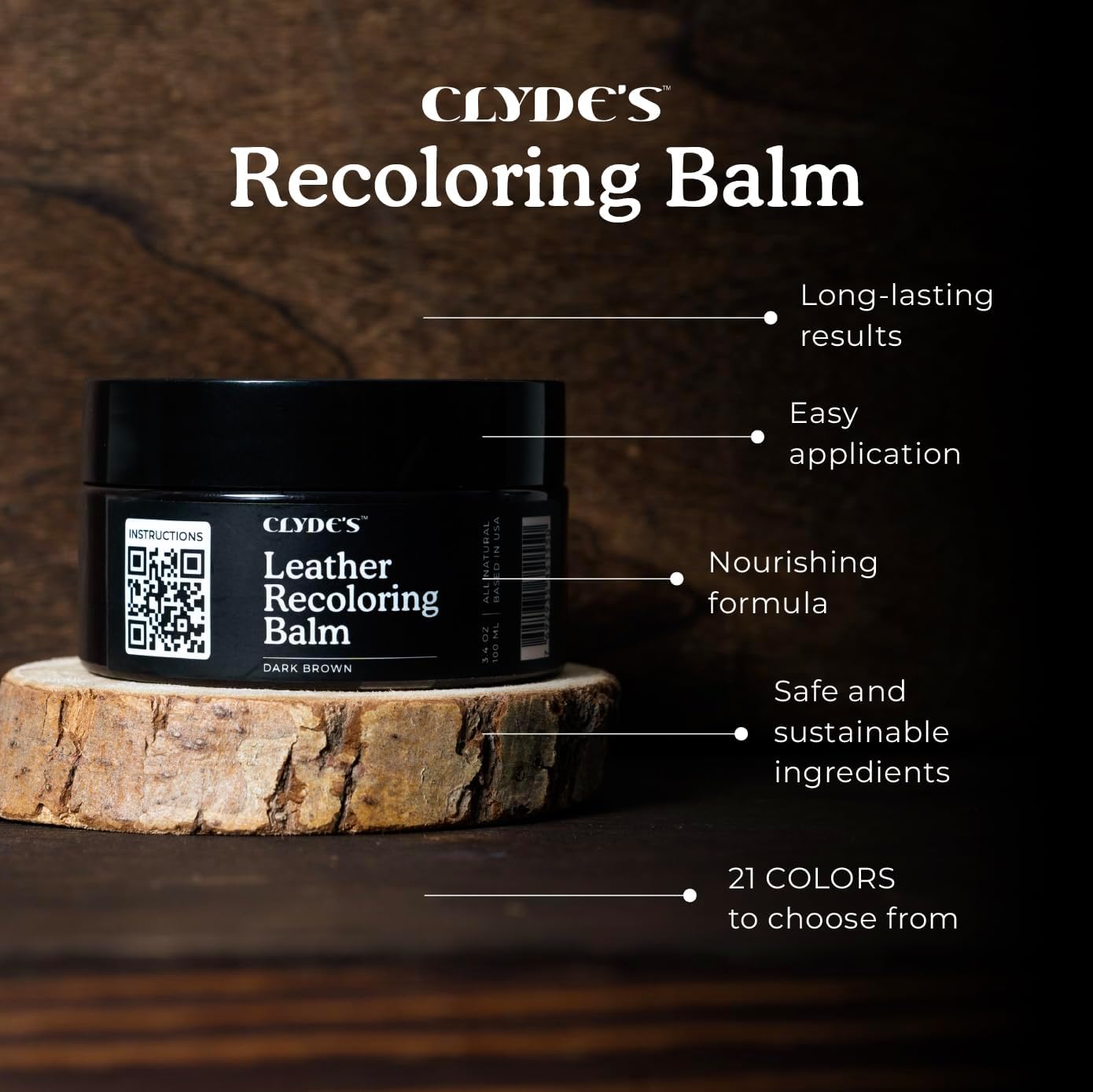 Color Restore & Scratch Repair Balm for Faded Leather Furniture, Car Seats, Sofa & Vinyl