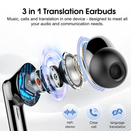 AI Translation Earbuds Real Time, Simultaneous Interpretation Translator Earbuds with 6 Translation Modes/164 Languages