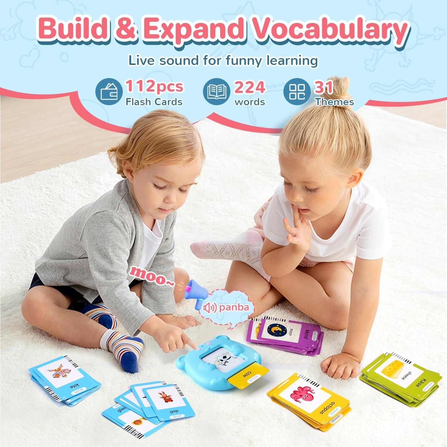 224 Words Spanish & English Talking Flash Cards for Toddler