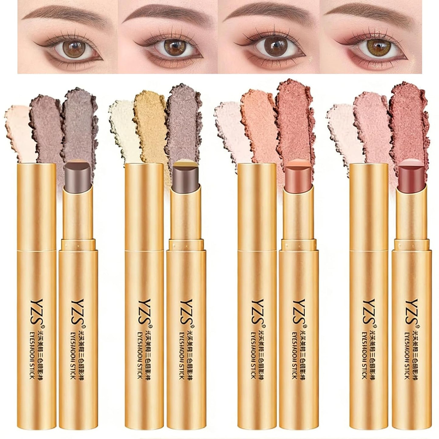 4Pcs/Set 3 Color Waterproof Long-lasting Gradient Eyeshadow Stick
