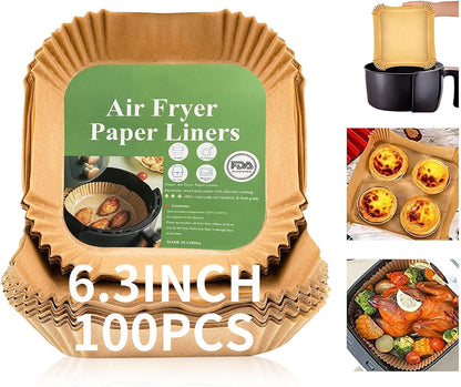 100PCS 6.3" Food Grade Parchment Paper for Air Fryer