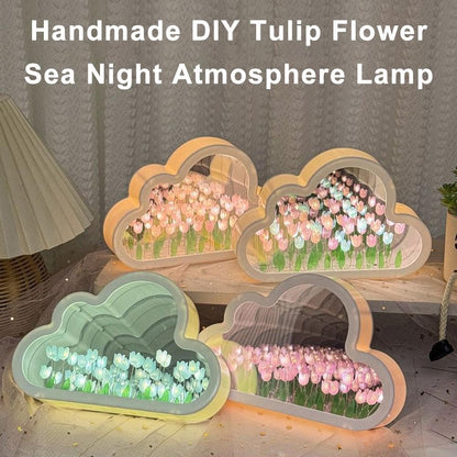 DIY Cloud Tulip Mirror Night Light-Creative Home Decoration