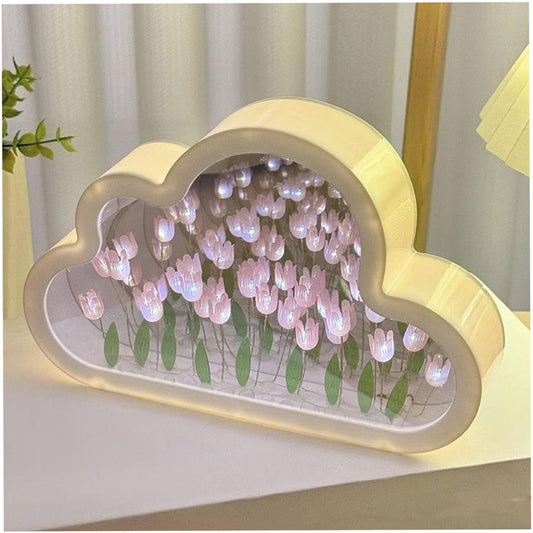 DIY Cloud Tulip Mirror Night Light-Creative Home Decoration