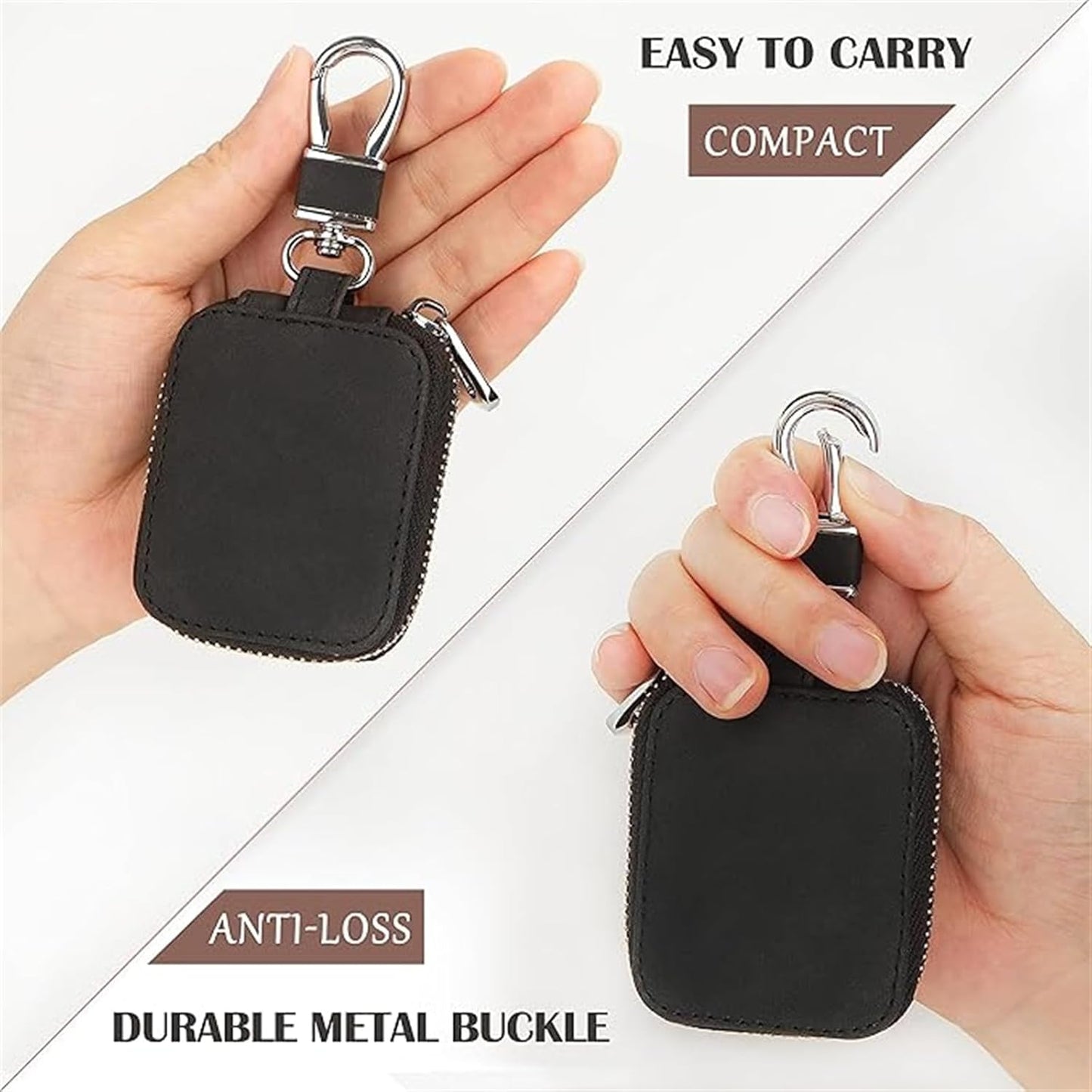 PU Leather Zipper Carrying Pouch Earbuds Bag with Keychain