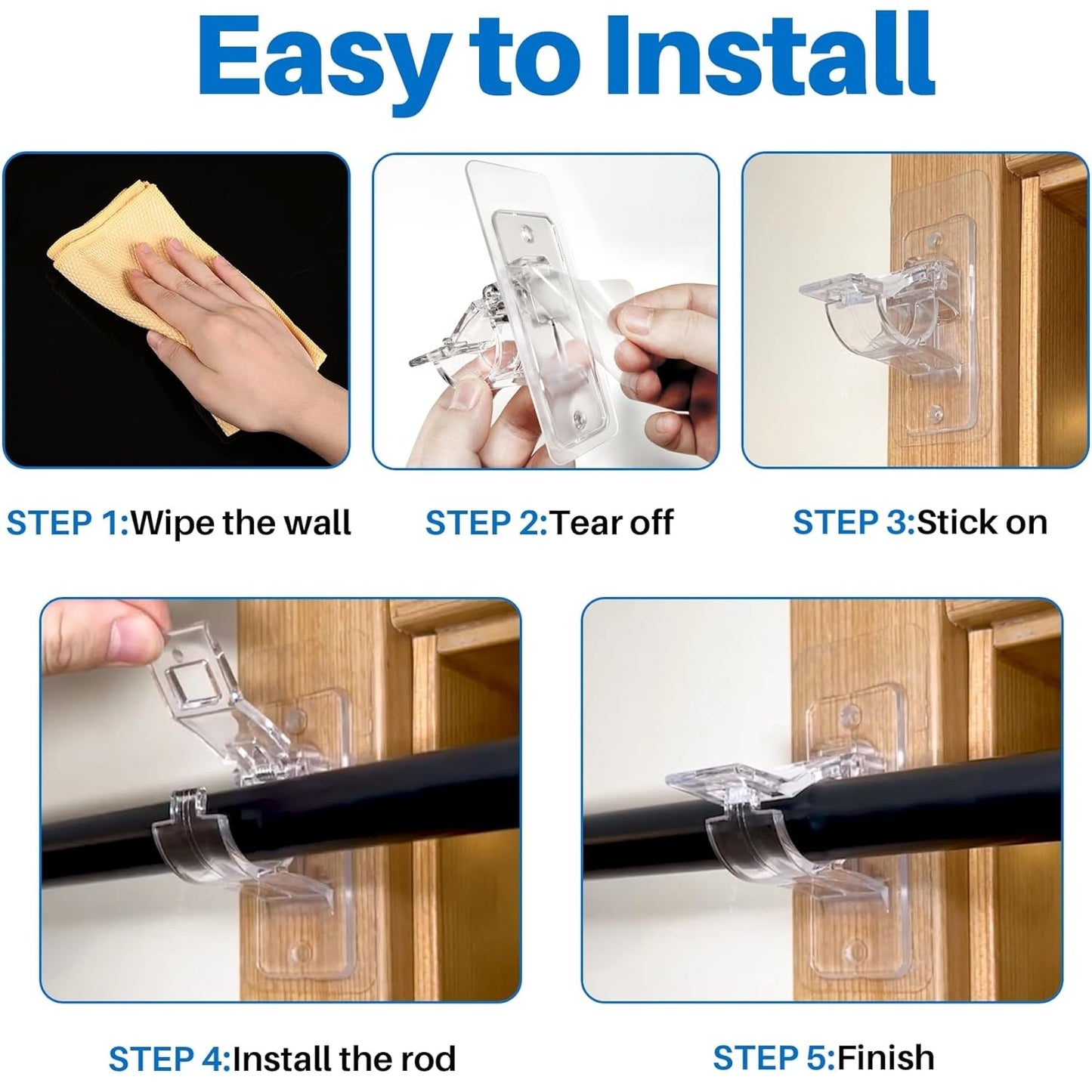 6-Pack Multipurpose Nail-Free Stick on Curtain Rod Hooks Hangers