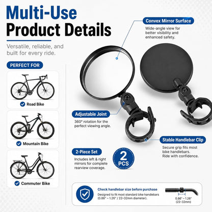 2Pcs Universal Adjustable Rear View Mirror for Bikes