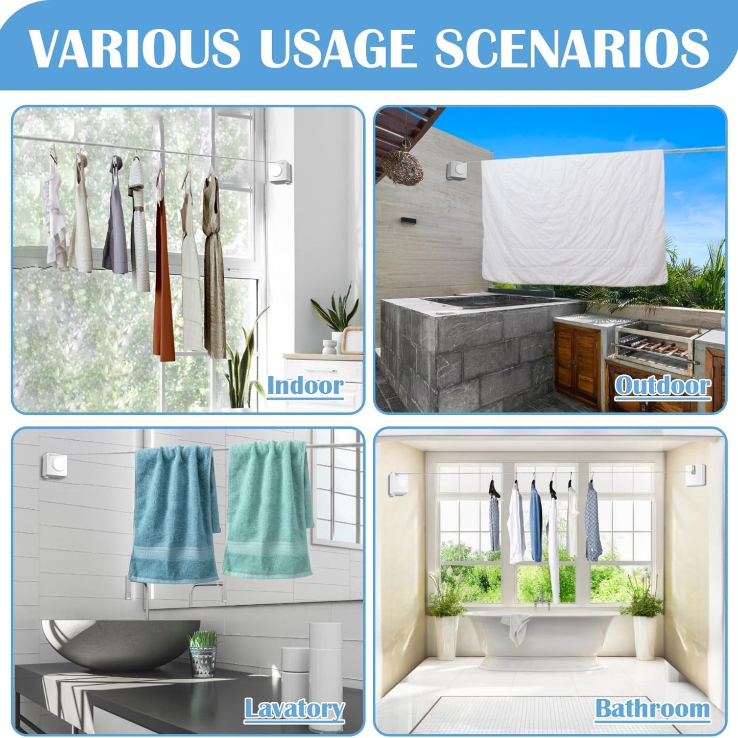 Retractable Clothesline Indoor, Non-Sagging Outdoor Clothes Line Retracting 15.7 Feet