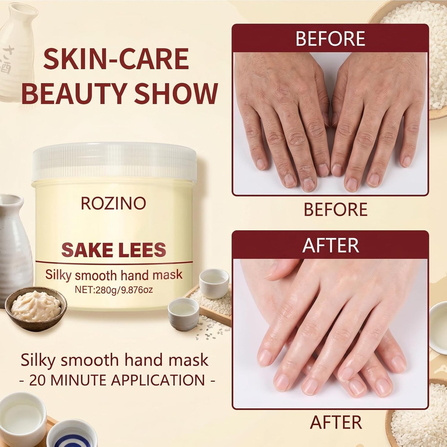 Deep Moisturizing Sake Lees Hand Mask for Dry, Cracked Hands