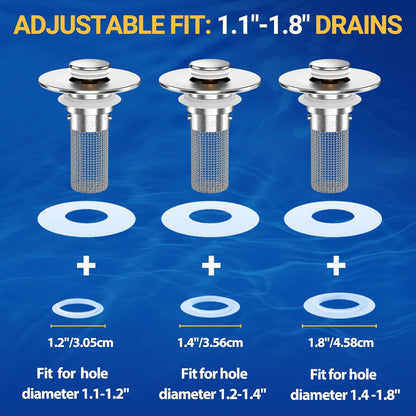 2PCS Pop-Up Bathroom Sink Drain Strainer with Removable Stainless Steel Hair Catcher Basket