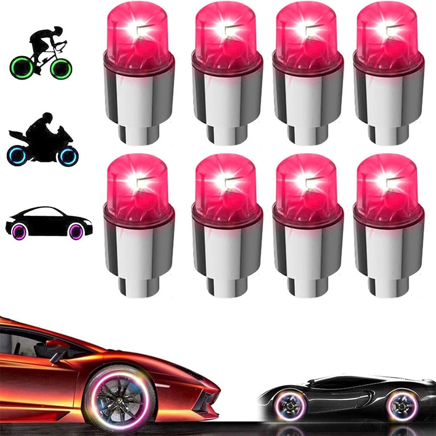 8 Pack LED Valve Stem Caps Lights for Car Tires Wheel
