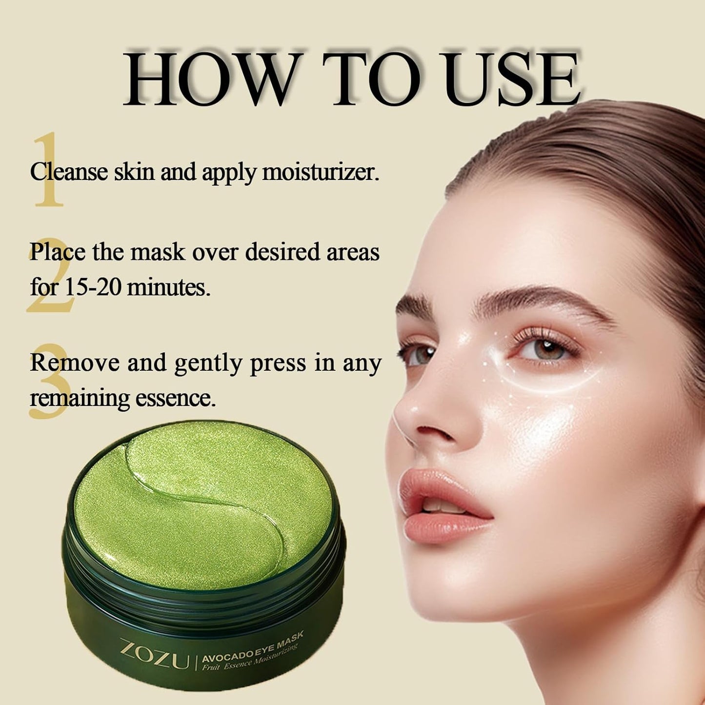 30 Pairs Hydrating Gel Soothing Under Eye Masks for Cooling Moisture Avocado