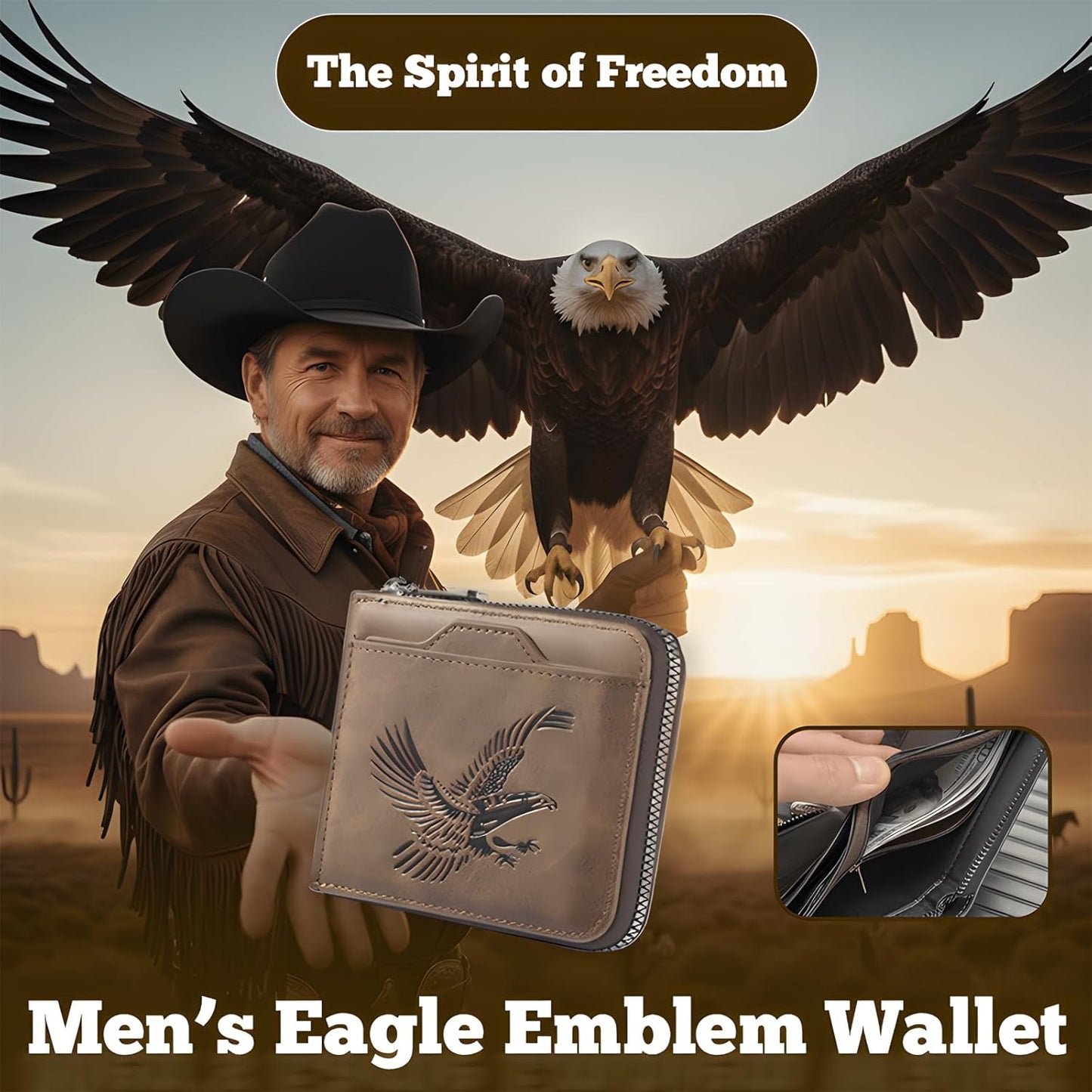 Men's Vintage Eagle Embossed Leather Wallet