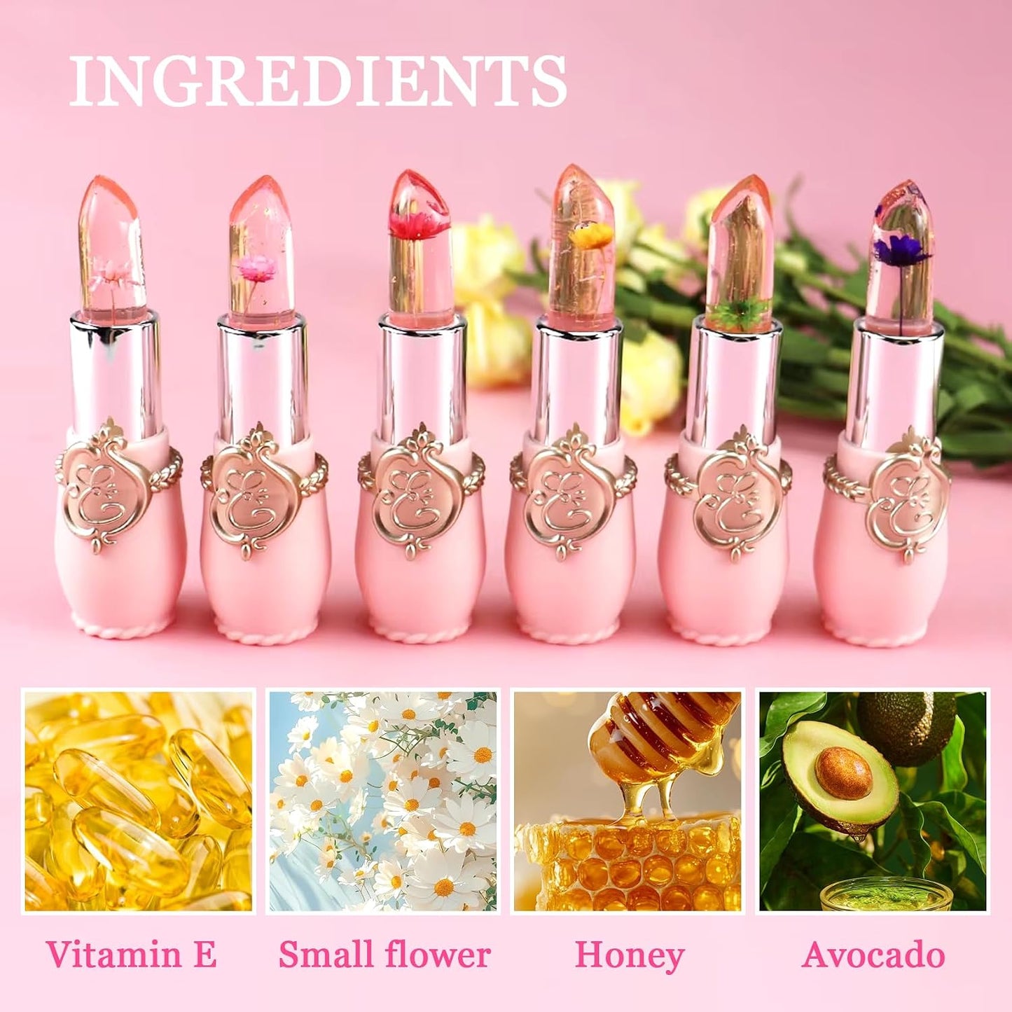 6PCS Crystal Flower Jelly Lipstick Set