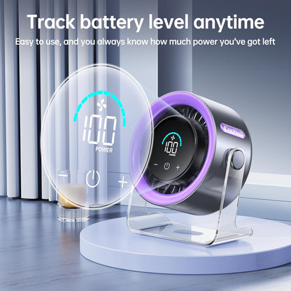 100 Speeds Digital Display Quiet Table Fan with Turbo Airflow 120° Rotating