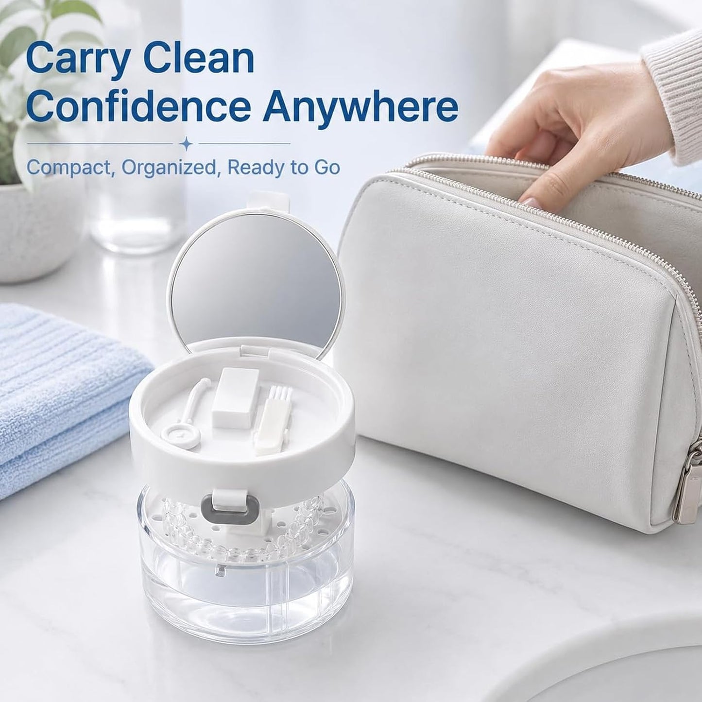 3-in-1 Portable Retainer Case with Mirror and Cleaning Brush