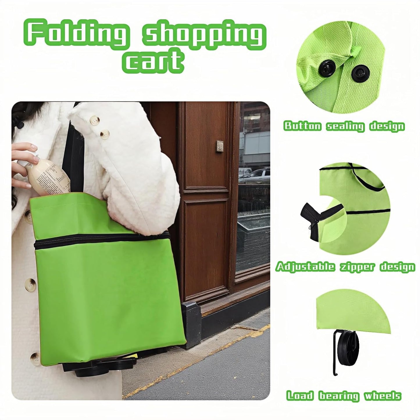 2-in-1 Foldable Shopping Cart with Wheels,Waterproof & Sturdy Grocery Bag Hand Truck