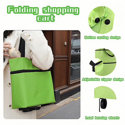 2-in-1 Foldable Shopping Cart with Wheels,Waterproof & Sturdy Grocery Bag Hand Truck