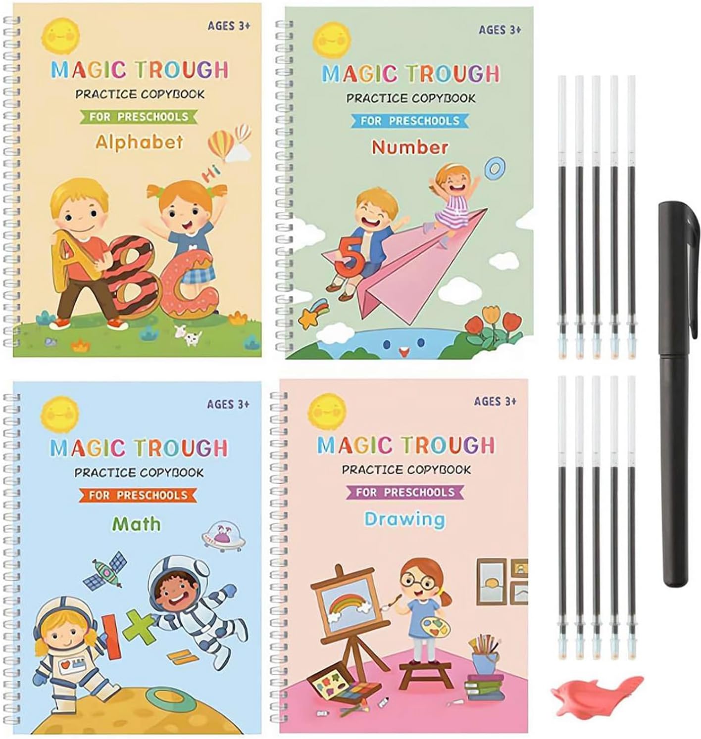 Reusable Writing Practice Book Set Spanish Version for Kids Age 3-8