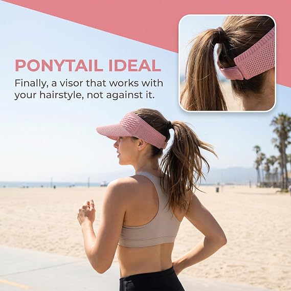 2-Pack Women’s Open-Top Breathable UV-Protection High-Ponytail Sun Visor Hats