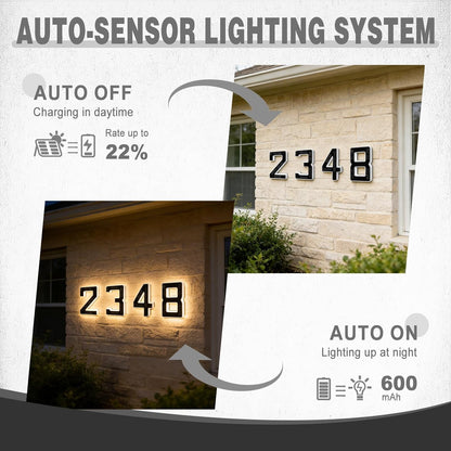 6.7 Inch Solar Lighted House Numbers for Outside, LED Backlit Light