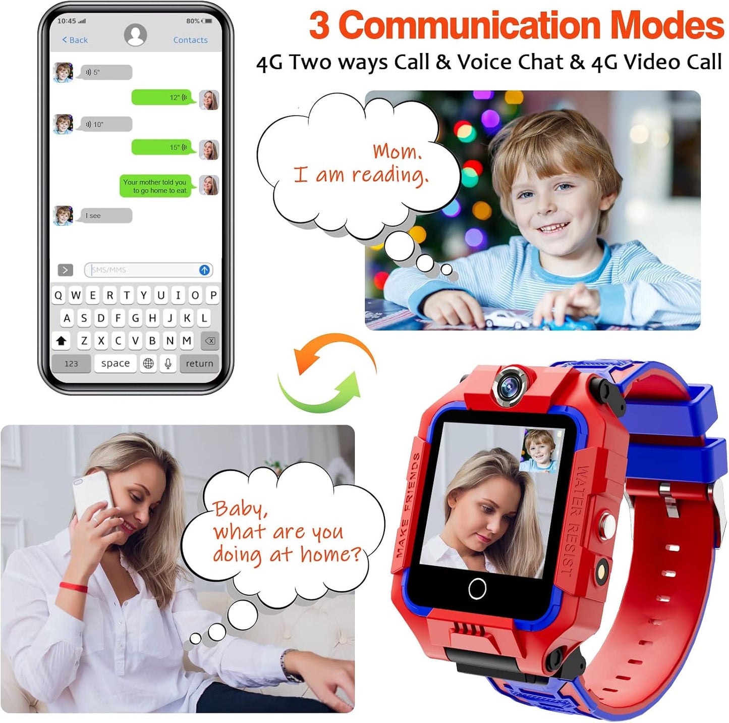 4G Kids Waterproof Smartwatch w GPS Tracker, Phone Watch & Video Chat for Age 3-14 Years