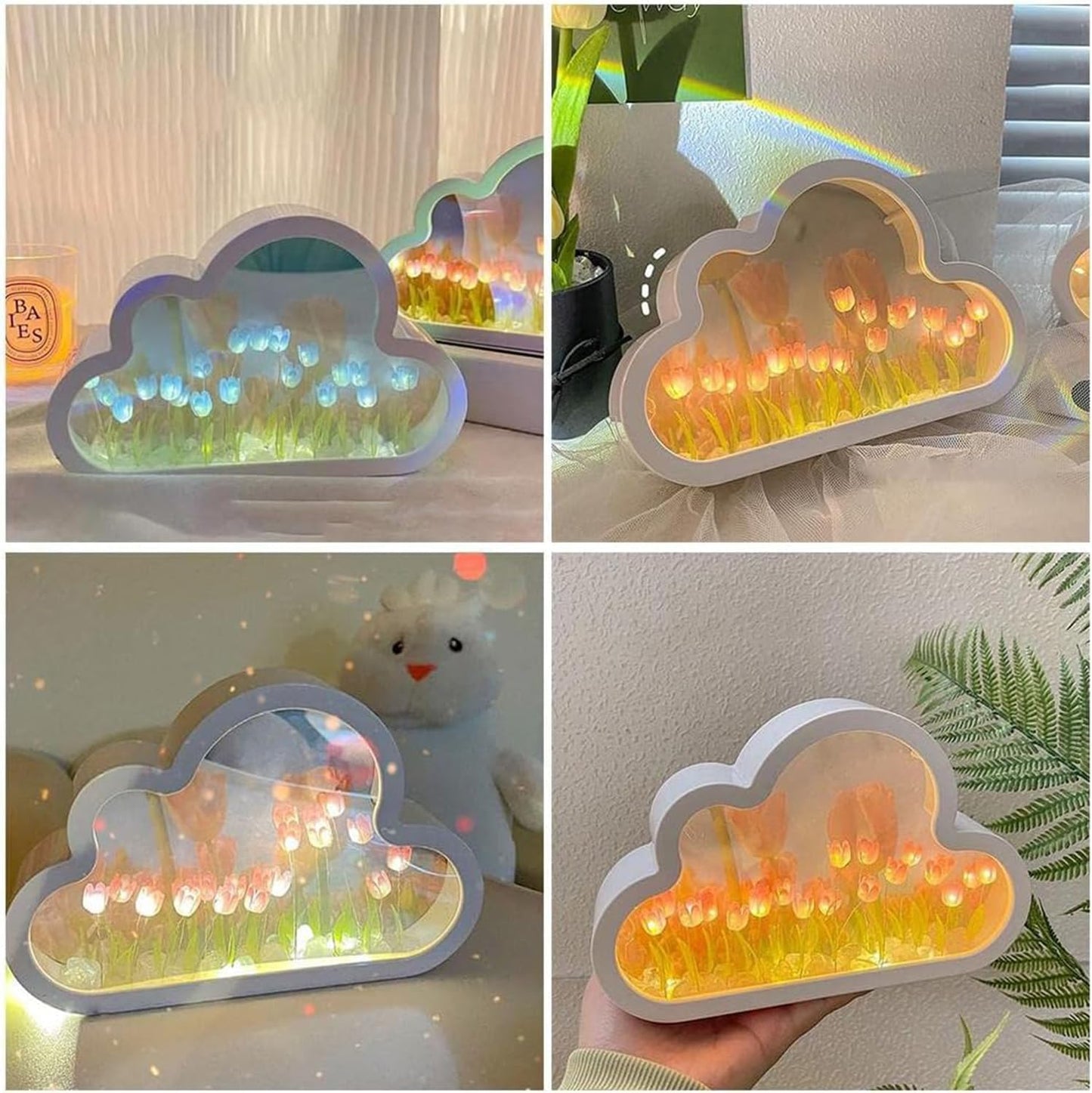 DIY Cloud Tulip Mirror Night Light-Creative Home Decoration