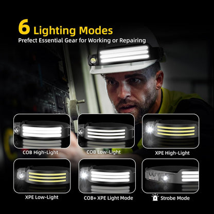 230° Wide Beam LED Headband Flashlight with Motion Sensor