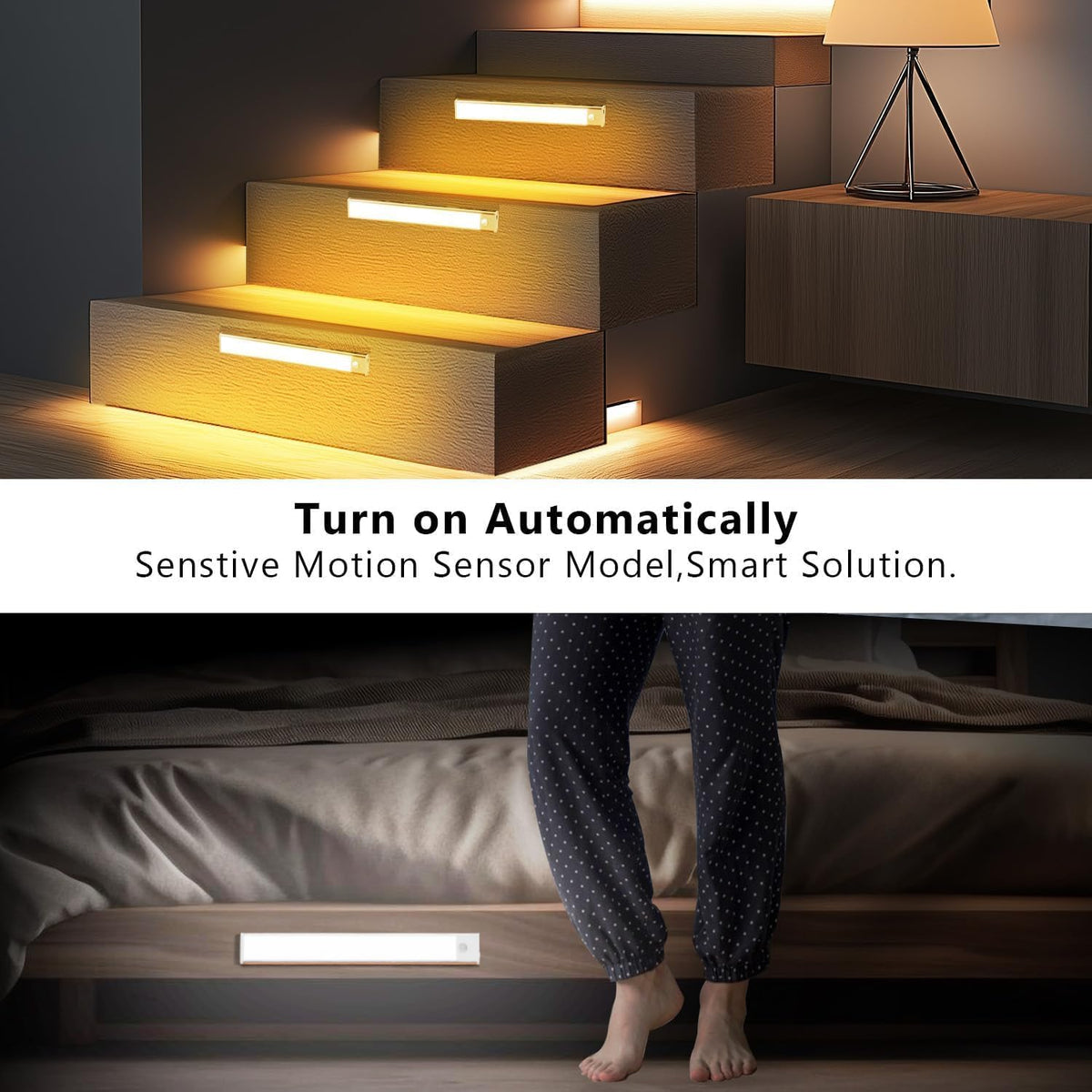 2Pack LED Motion Sensor Light,Under Counter Lighting, Wireless USB Rechargeable