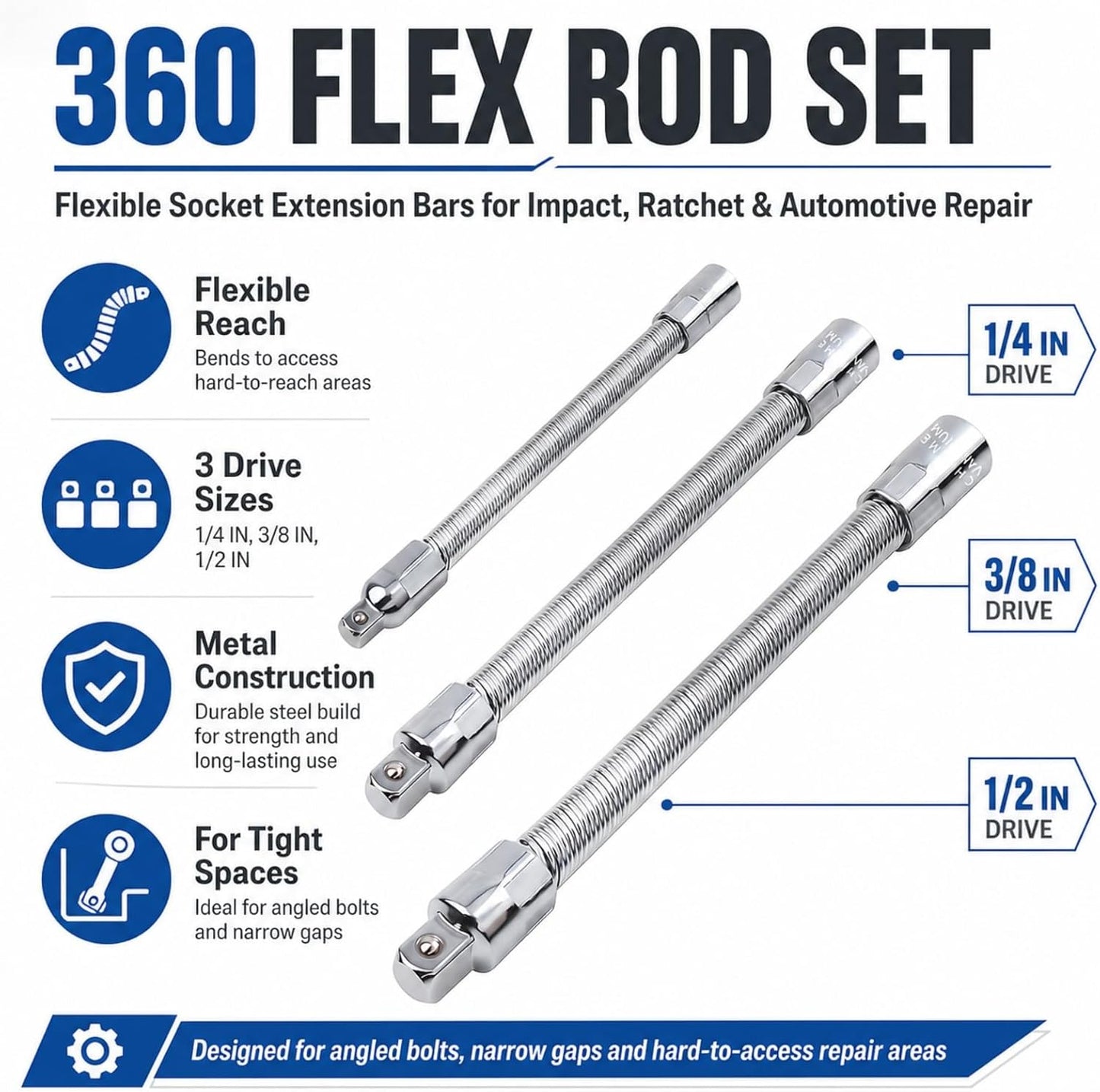 360 Flexible Socket Extension Bar for Impact Wrench Ratchet and Automotive Repair