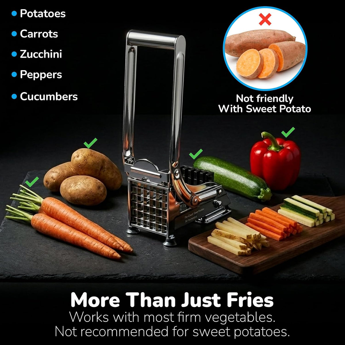 French Fry Cutter, Dishwasher Safe Stainless Steel Potato & Vegetable Slicer