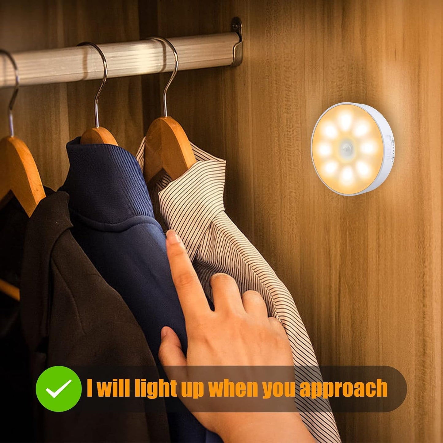 8 LEDs Rechargeable Night Light with USB Cable & Magnetic Patch